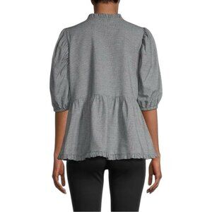 Harshman Aiya Blouse Navy Houndstooth Check Plus 3X NWT Cotton Wool